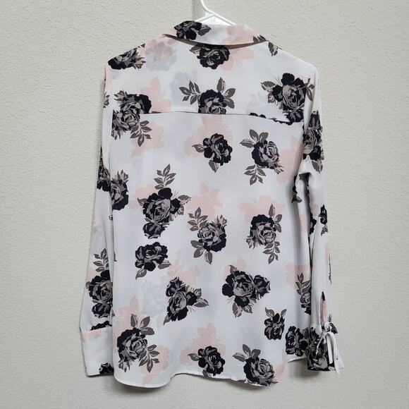 Candies Floral Blouse Womens Large V neck button up Long Sleeve Top - Picture 2 of 12